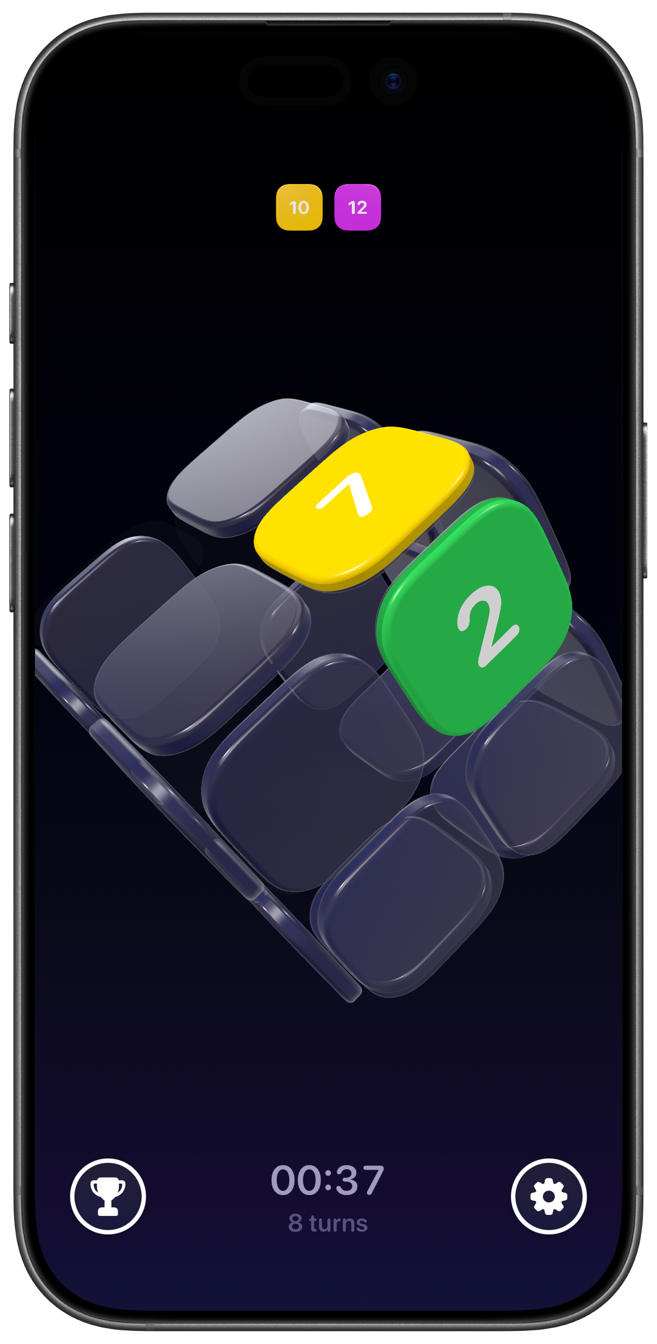 Flipit on iPhone—numbers and 3D card themes